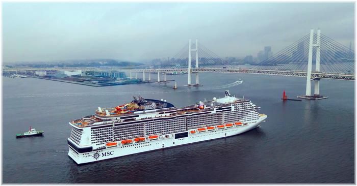 MSC Bellissima arriving Yokohama port (April 2023)